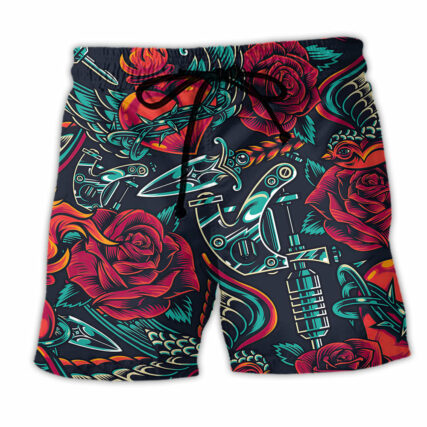 Tattoo Red Rose Heart - Beach Short - Owl Ohh - Owl Ohh
