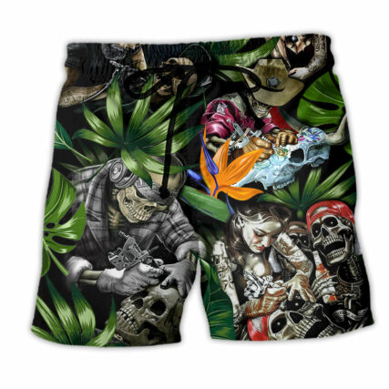 Tattoo Skull Style With Girl - Beach Short - Owl Ohh - Owl Ohh