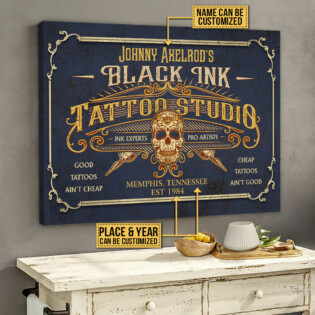 Tattoo Studio Skull Black Ink Personalized - Horizontal Poster - Owl Ohh - Owl Ohh