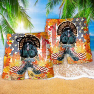 Thanksgiving America Happy Turkey Autumn - Beach Short - Owl Ohh - Owl Ohh