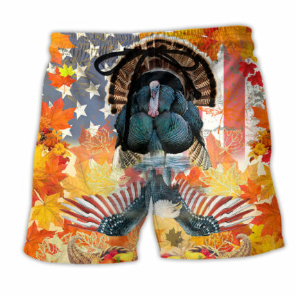 Thanksgiving America Happy Turkey Autumn - Beach Short - Owl Ohh - Owl Ohh