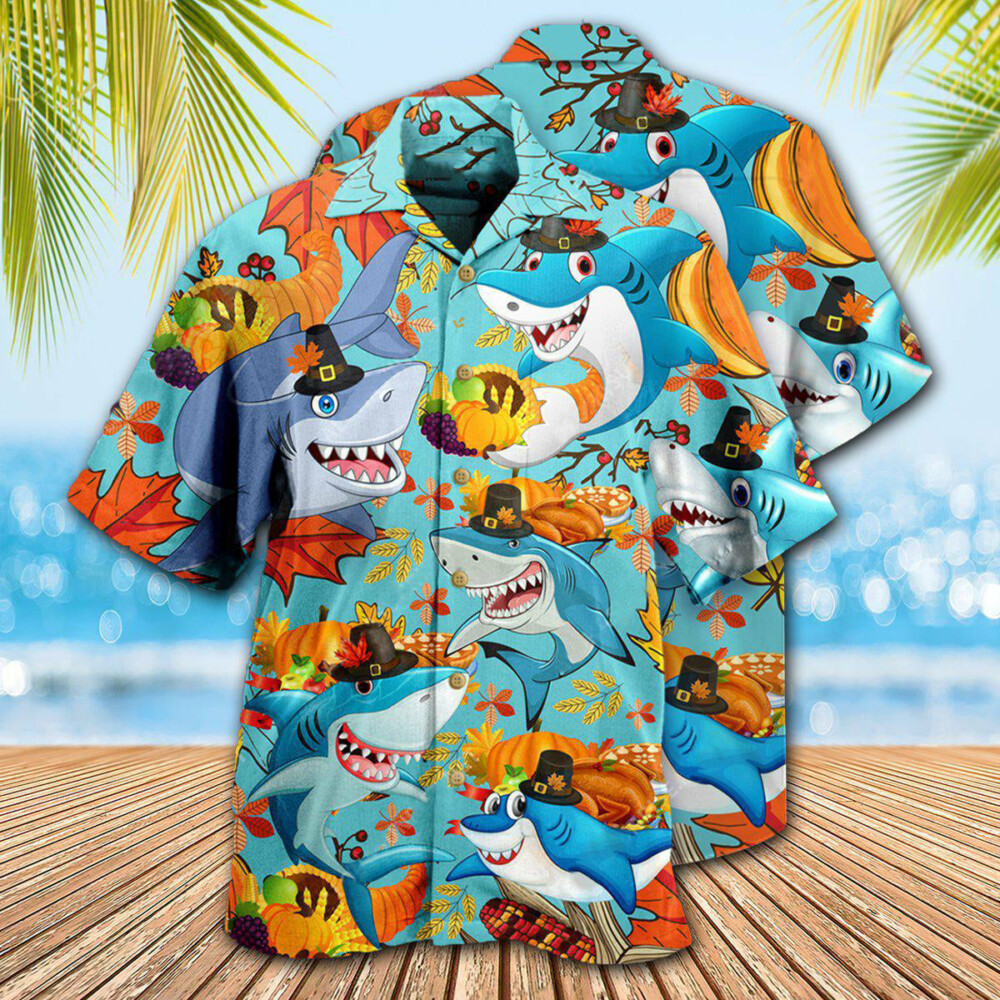 Shark Thanksgiving - Hawaiian Shirt - Owl Ohh - Owl Ohh