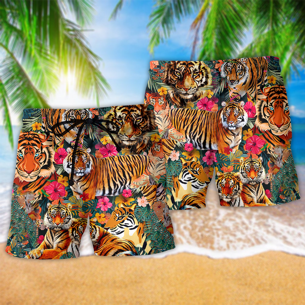 Tiger Be A Jungle Tiger Not A Zoo Tiger Floral - Beach Short - Owl Ohh - Owl Ohh