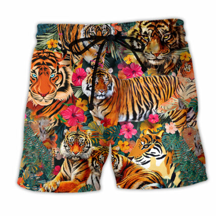 Tiger Be A Jungle Tiger Not A Zoo Tiger Floral - Beach Short - Owl Ohh - Owl Ohh