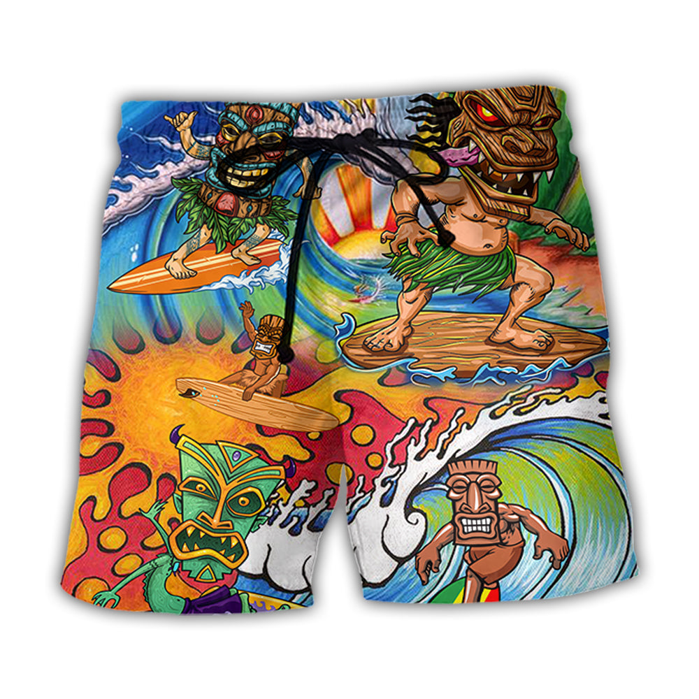 Tiki Surfing Style With Colorful - Beach Short - Owl Ohh - Owl Ohh
