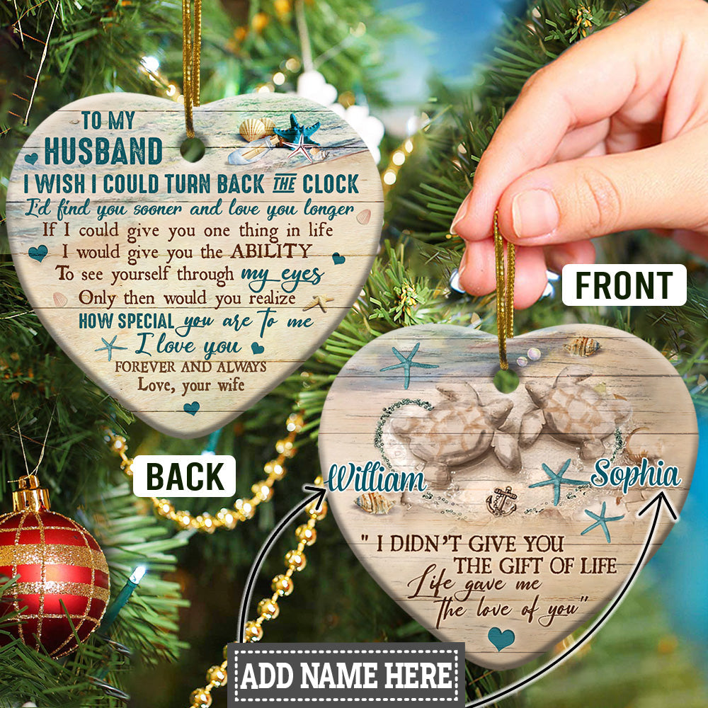Turtle To My Husband I Love You Turtle Backgound Personalized - Heart Ornament - Owl Ohh - Owl Ohh