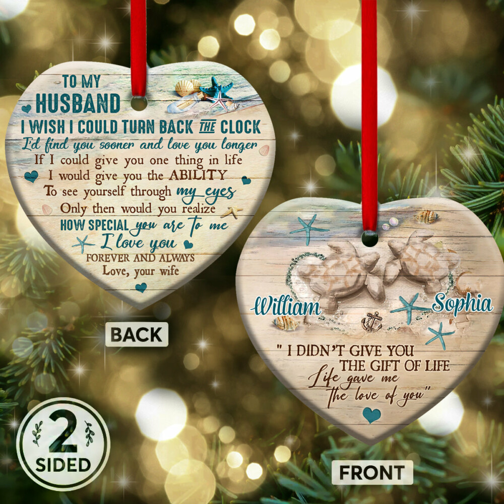 Turtle To My Husband I Love You Turtle Backgound Personalized - Heart Ornament - Owl Ohh - Owl Ohh