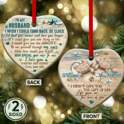 Turtle To My Husband I Love You Turtle Backgound Personalized - Heart Ornament - Owl Ohh - Owl Ohh