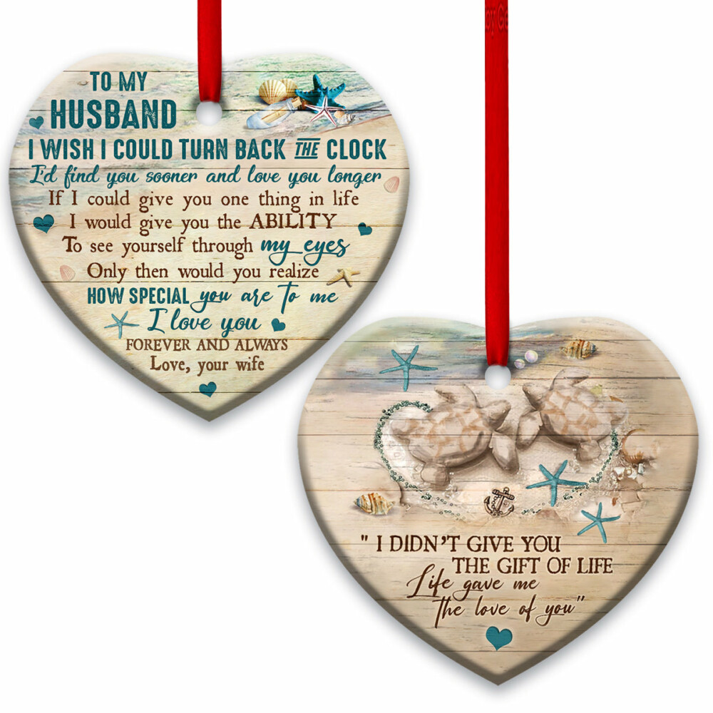 Turtle To My Husband I Love You Turtle Backgound Personalized - Heart Ornament - Owl Ohh - Owl Ohh