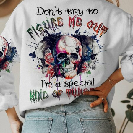 DON'T TRY TO FIGURE ME OUT WATERCOLOR SKULL ALL OVER PRINT - TLTR2412221