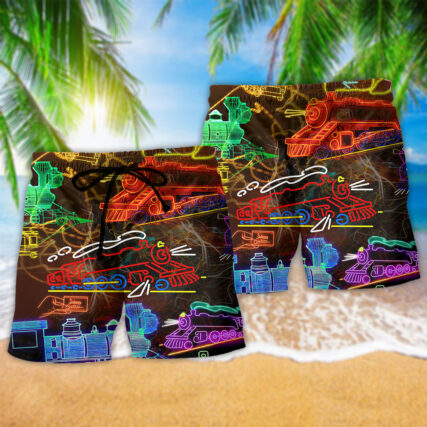Train Life Is Better On A Train Neon Color - Beach Short - Owl Ohh - Owl Ohh