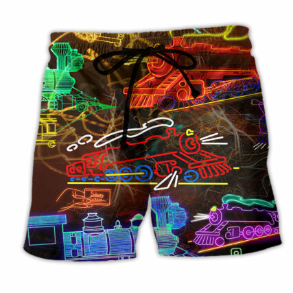Train Life Is Better On A Train Neon Color - Beach Short - Owl Ohh - Owl Ohh