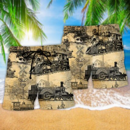Train On The Railway Love Life Yellow - Beach Short - Owl Ohh - Owl Ohh