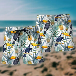 Tropical Bird Pineapple Basic Background - Beach Short - Owl Ohh - Owl Ohh