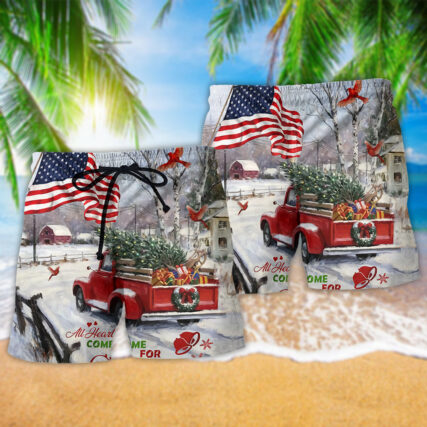 Truck All Hearts Come Home For Christmas With Cardinal - Beach Short - Owl Ohh - Owl Ohh