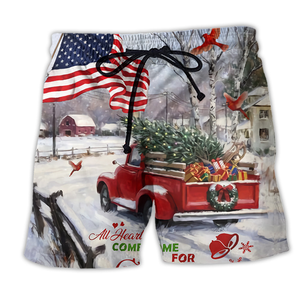 Truck All Hearts Come Home For Christmas With Cardinal - Beach Short - Owl Ohh - Owl Ohh