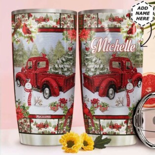 Truck Red Merry Xmas Personalized - Tumbler - Owl Ohh - Owl Ohh