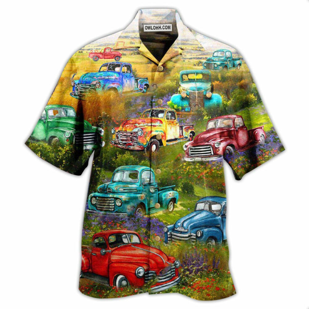 Car Pickup Trucks This Is How I Roll In Flower Field - Hawaiian Shirt - Owl Ohh - Owl Ohh