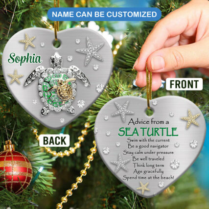 Turtle Advice From A Sea Turtle Style Personalized - Heart Ornament - Owl Ohh - Owl Ohh