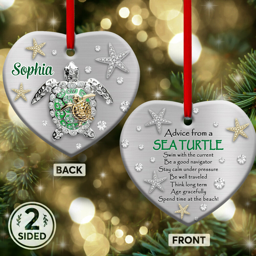 Turtle Advice From A Sea Turtle Style Personalized - Heart Ornament - Owl Ohh - Owl Ohh