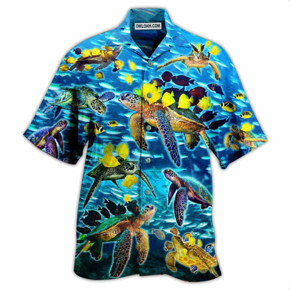 Turtle Go With The Flow Turtles And Fish Blue Ocean - Hawaiian Shirt - Owl Ohh - Owl Ohh