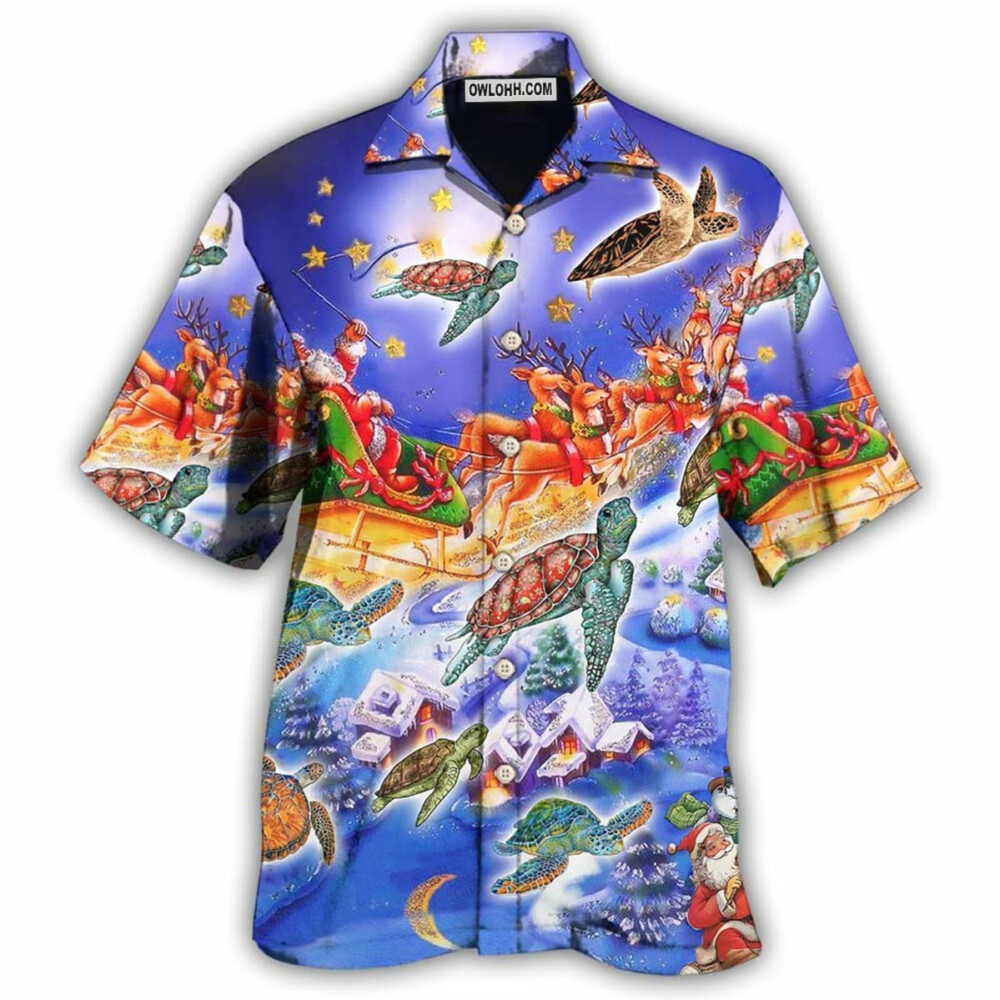 Turtle Neon Light Merry Christmas Happiness - Hawaiian Shirt - Owl Ohh - Owl Ohh