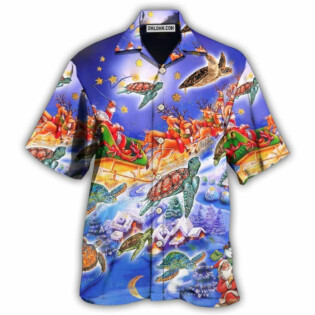 Turtle Neon Light Merry Christmas Happiness - Hawaiian Shirt - Owl Ohh - Owl Ohh