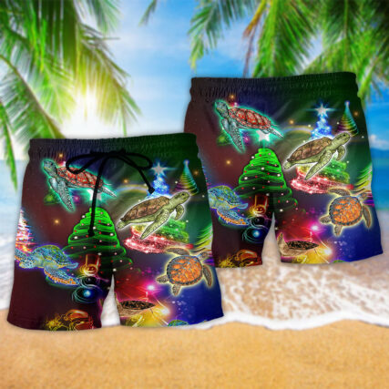 Turtle Neon Light Merry Christmas Awesome Colors - Beach Short - Owl Ohh - Owl Ohh