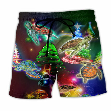 Turtle Neon Light Merry Christmas Awesome Colors - Beach Short - Owl Ohh - Owl Ohh