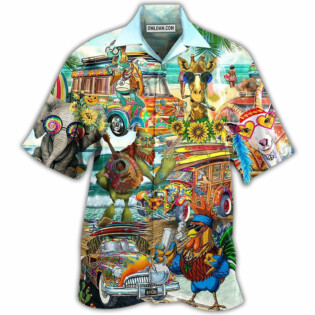Hippie Funny Animals Happy Together Love Beach - Hawaiian Shirt - Owl Ohh - Owl Ohh