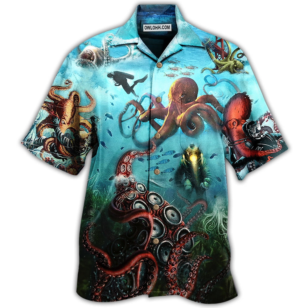 Octopus Giant And Diver - Hawaiian Shirt - Owl Ohh - Owl Ohh