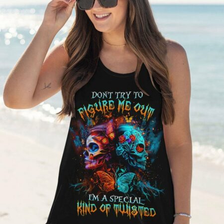 DON'T TRY TO FIGURE ME OUT TWO FACED SKULL ALL OVER PRINT - TLTR0404235