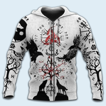 Viking Vegvisir Hugin And Munin With Fenrir Yggdrasil - Hoodie - Owl Ohh - Owl Ohh