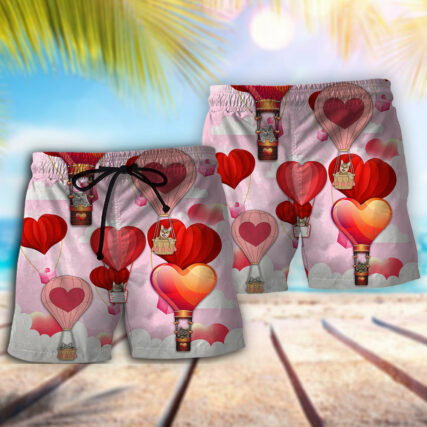Cat Women's Day, Valentine Gift Cat Play With Hot Air Balloon - Beach Short - Owl Ohh - Owl Ohh