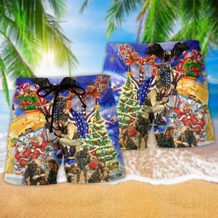 Veteran America Merry Christmas - Beach Short - Owl Ohh - Owl Ohh