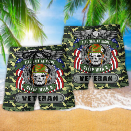 Veteran Feel Safe At Night Sleep With A Veteran - Beach Short - Owl Ohh - Owl Ohh