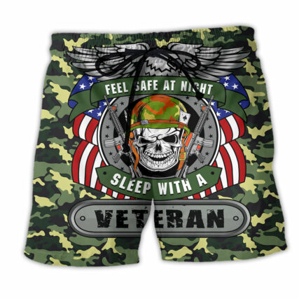 Veteran Feel Safe At Night Sleep With A Veteran - Beach Short - Owl Ohh - Owl Ohh