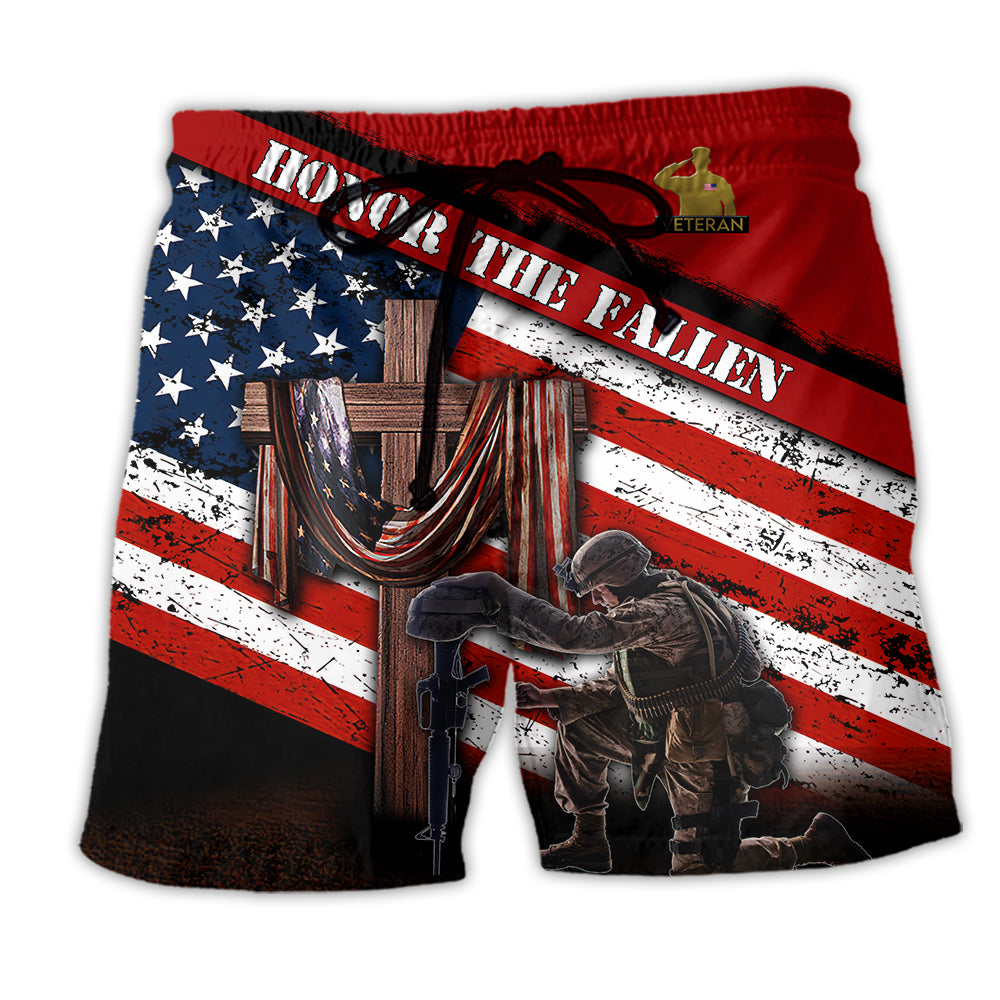 Veteran Honor The Fallen Memory Red Style - Beach Short - Owl Ohh - Owl Ohh