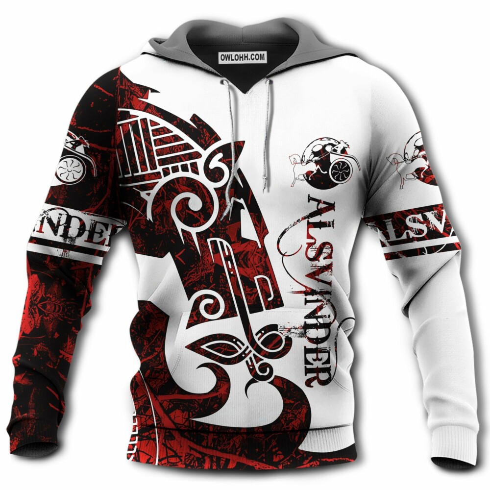 Viking Alsvinder Legend Red And White Style - Hoodie - Owl Ohh - Owl Ohh