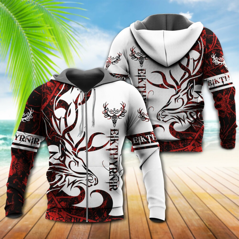Viking Eikthrnir Legend Red And White - Hoodie - Owl Ohh - Owl Ohh