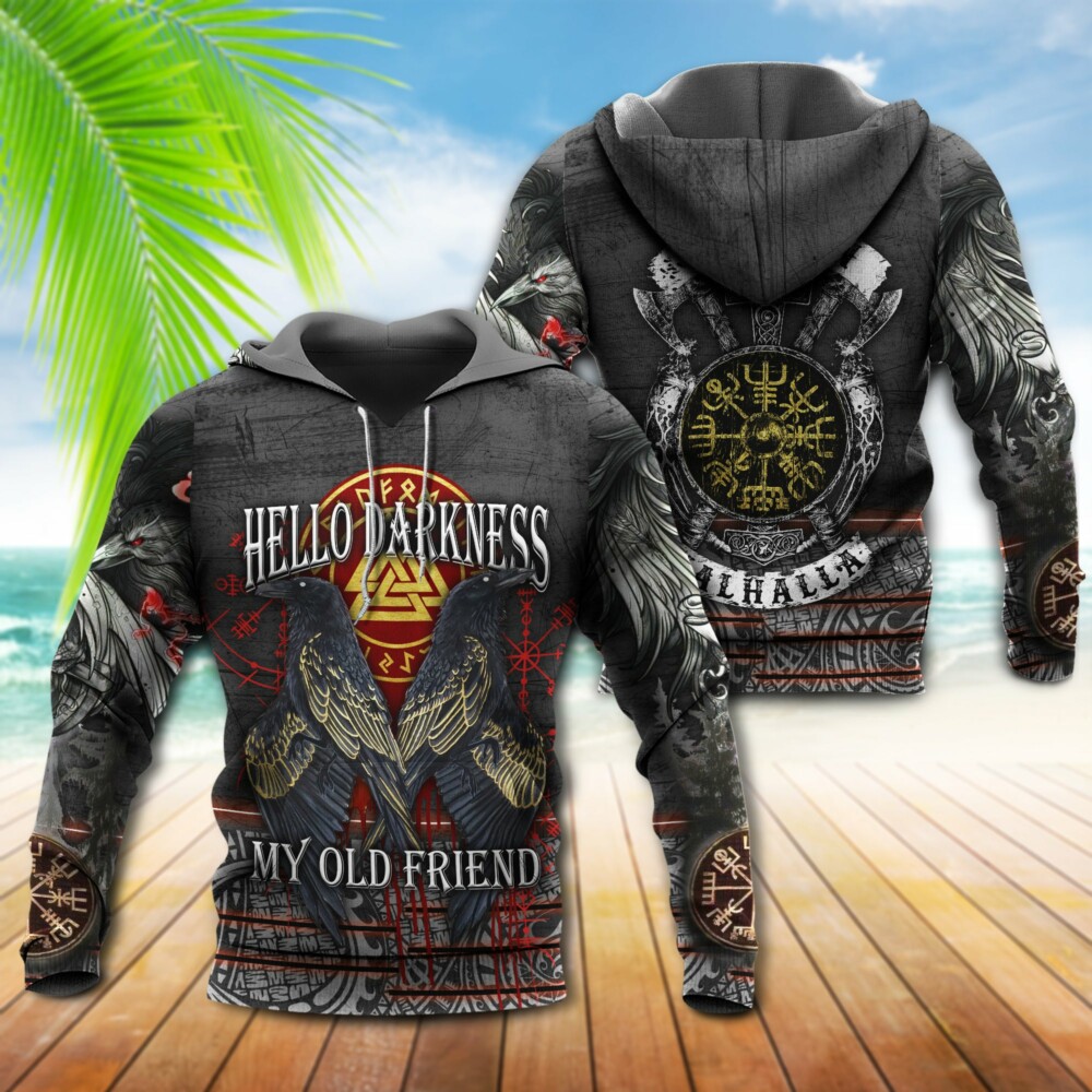 Viking Hello Darkness My Old Friend With Grey Style - Hoodie - Owl Ohh - Owl Ohh