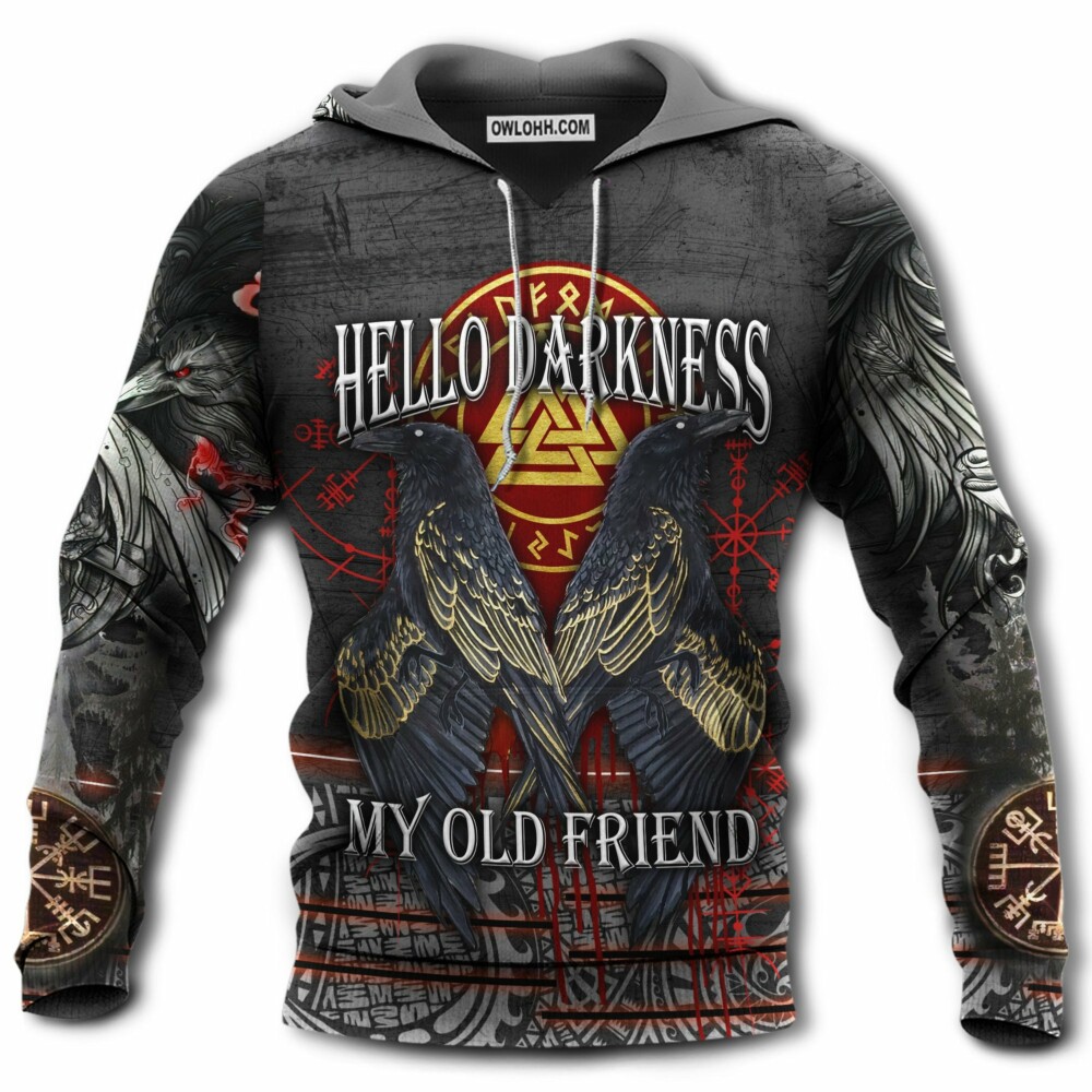 Viking Hello Darkness My Old Friend With Grey Style - Hoodie - Owl Ohh - Owl Ohh
