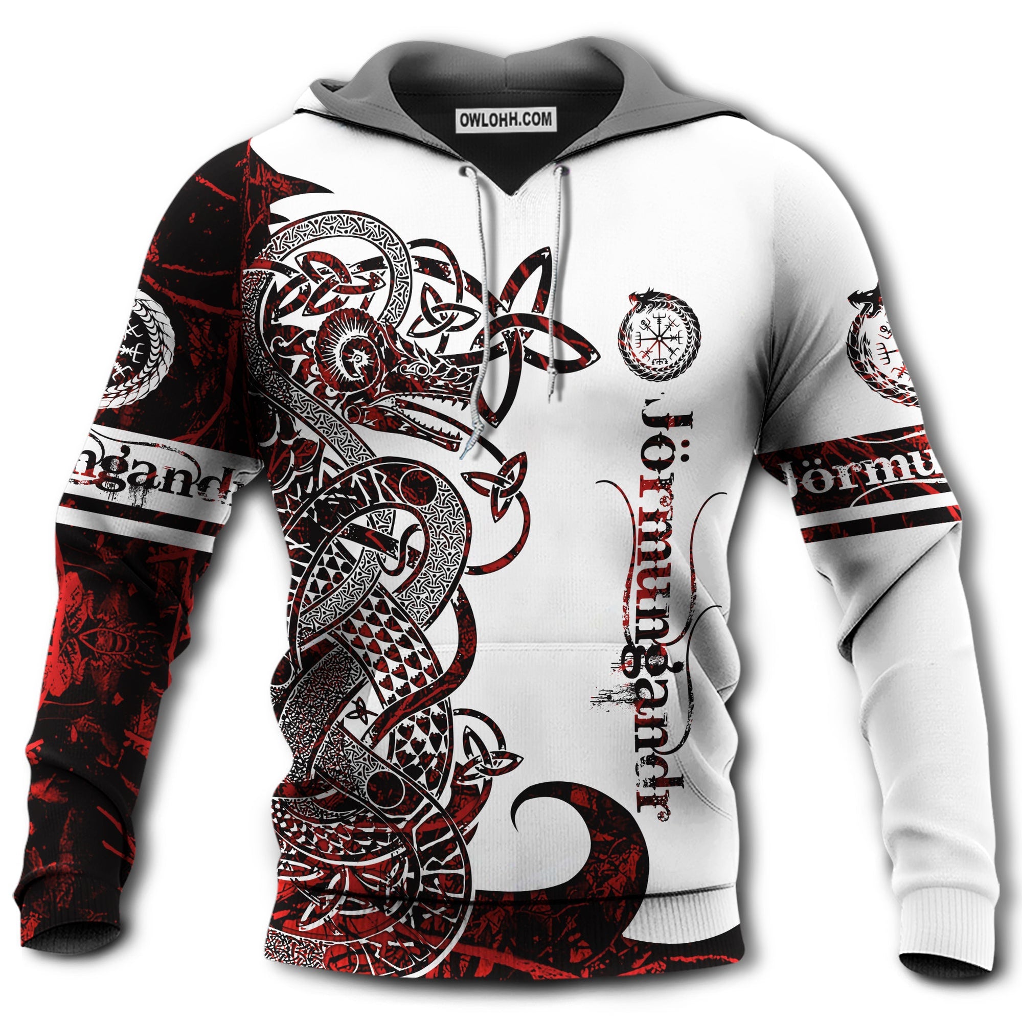 Viking Jormungandr Legend Red And White Style - Hoodie - Owl Ohh - Owl Ohh