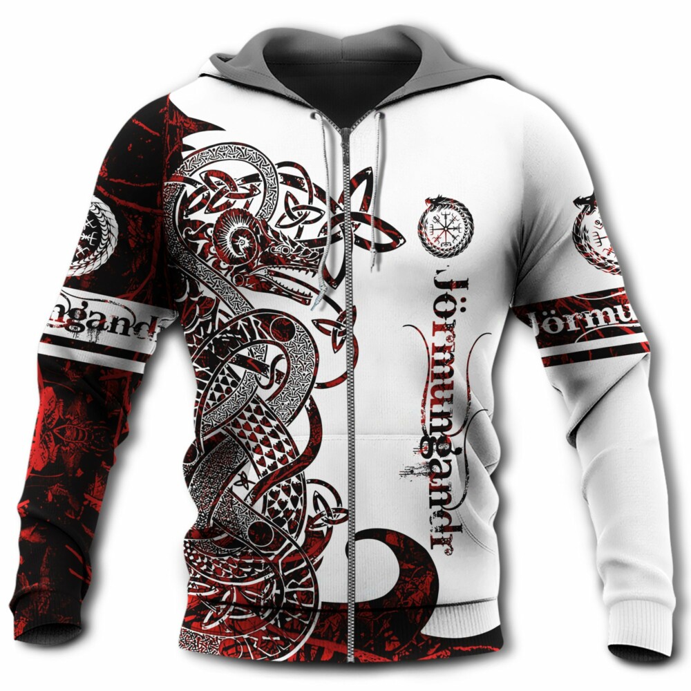 Viking Jormungandr Legend Red And White Style - Hoodie - Owl Ohh - Owl Ohh