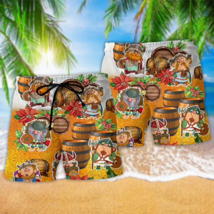 Viking Loves Beer Funny Christmas Style - Beach Short - Owl Ohh - Owl Ohh