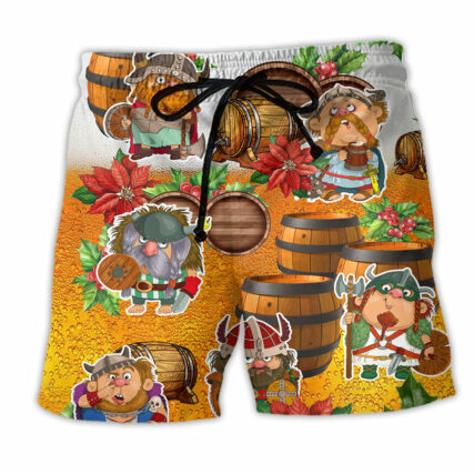 Viking Loves Beer Funny Christmas Style - Beach Short - Owl Ohh - Owl Ohh