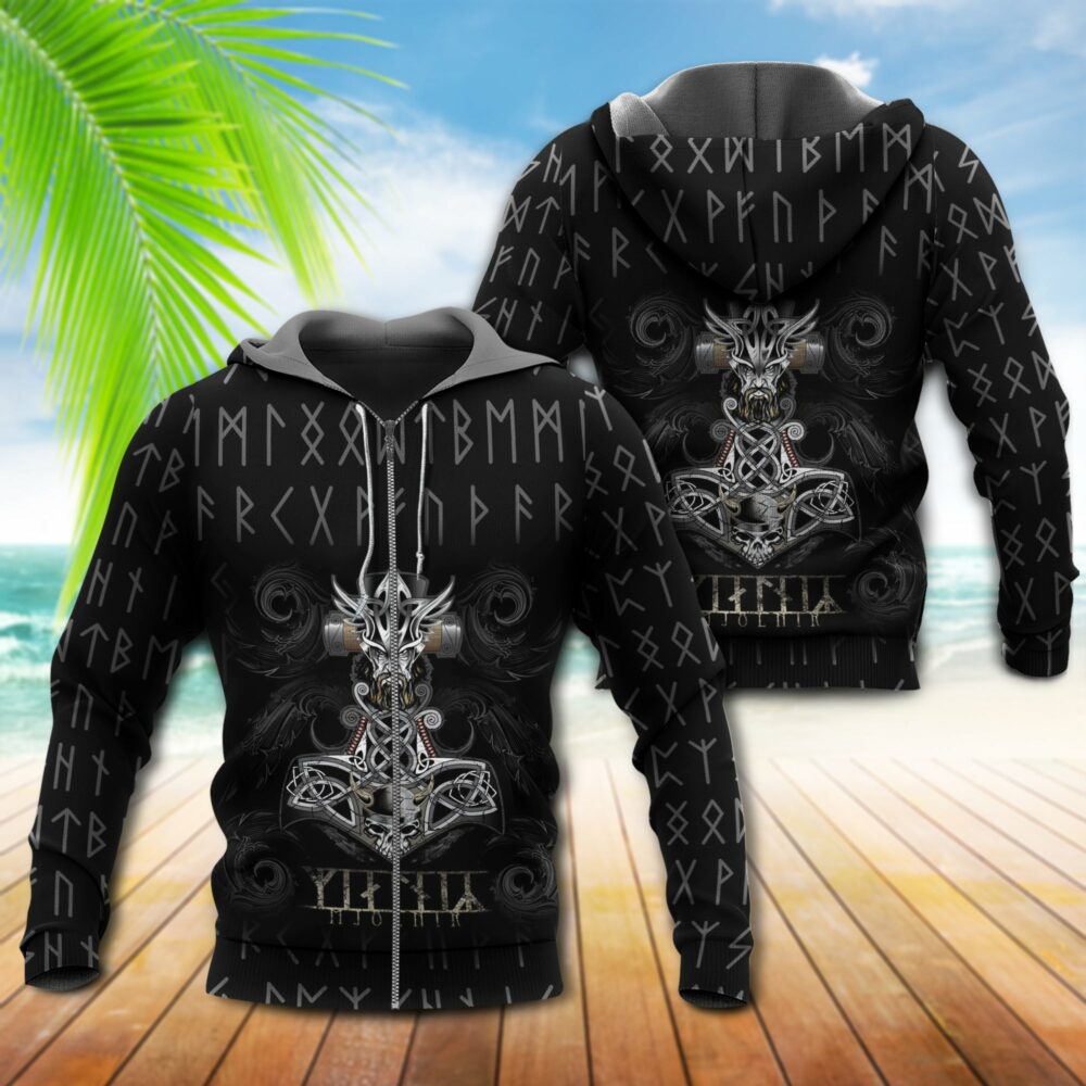 Viking Mjolnir With Black Style - Hoodie - Owl Ohh - Owl Ohh