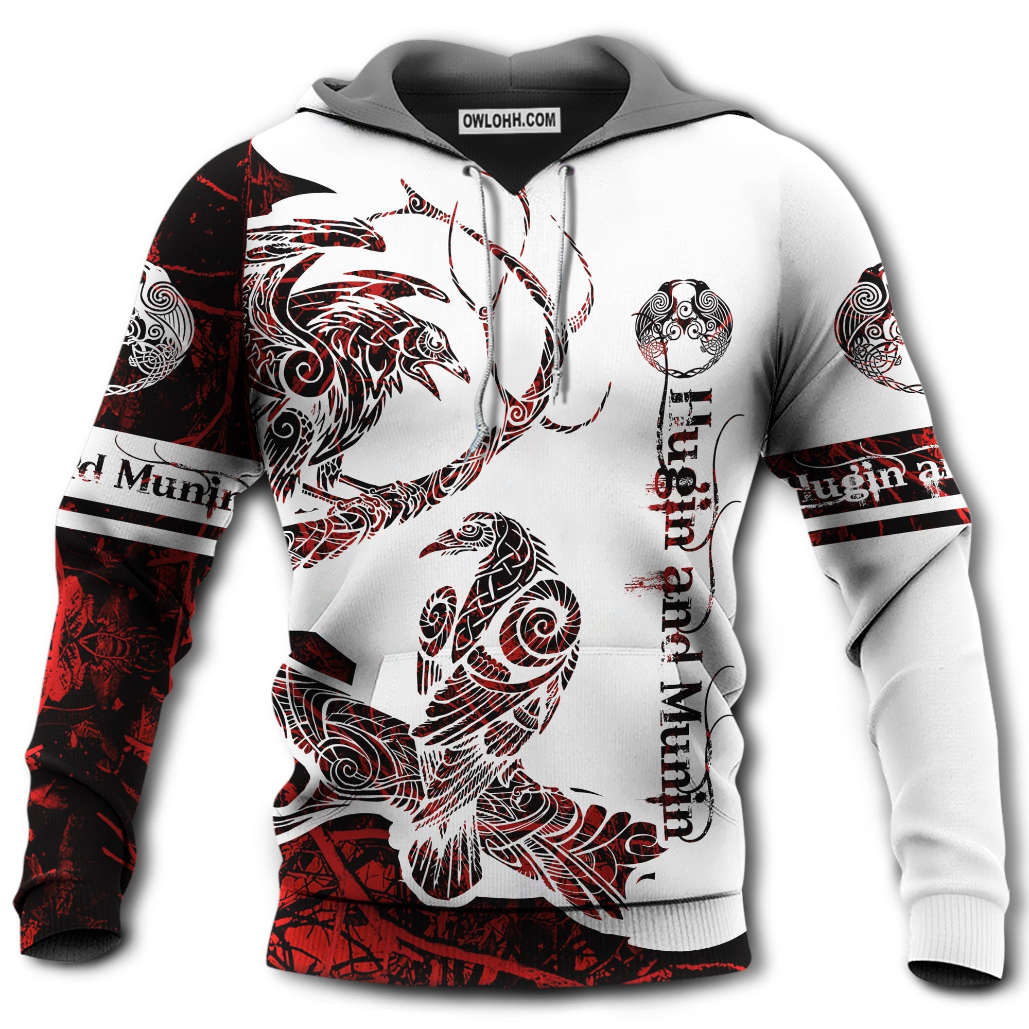 Viking Raven Legend Red And White Style With Classic - Hoodie - Owl Ohh - Owl Ohh