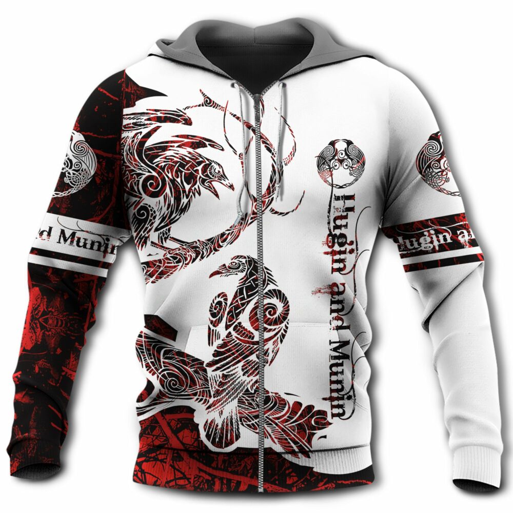 Viking Raven Legend Red And White Style With Classic - Hoodie - Owl Ohh - Owl Ohh