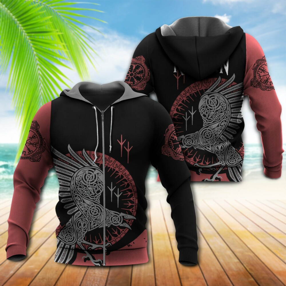 Viking Raven With Black And Red - Hoodie - Owl Ohh - Owl Ohh